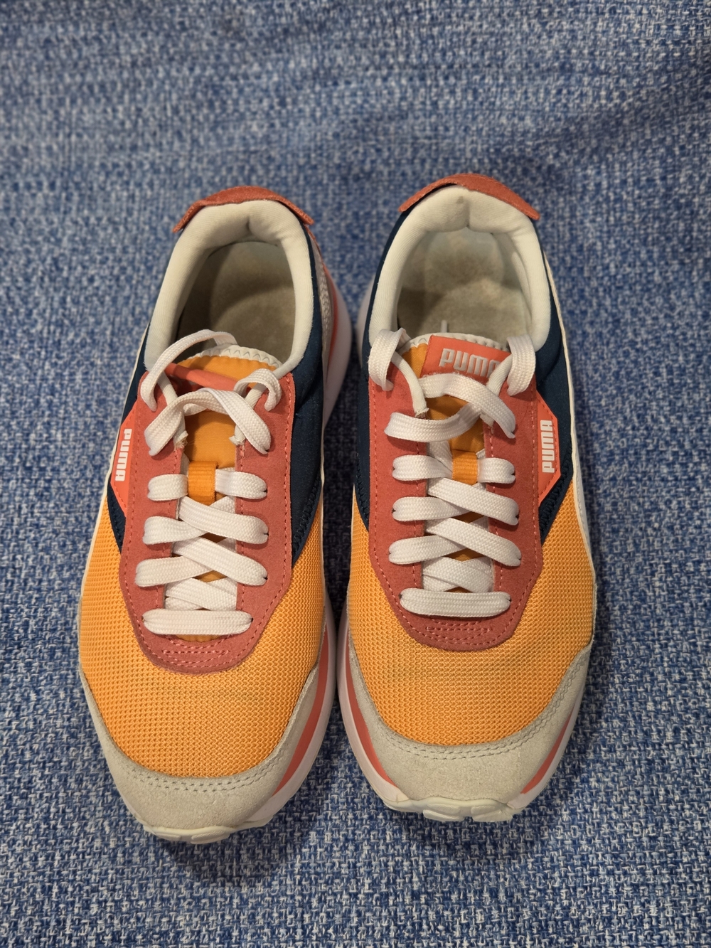 Puma Cruise Rider sneakers Wms 7.5 orange navy blue coral colorway Platform Sole - Picture 3 of 9